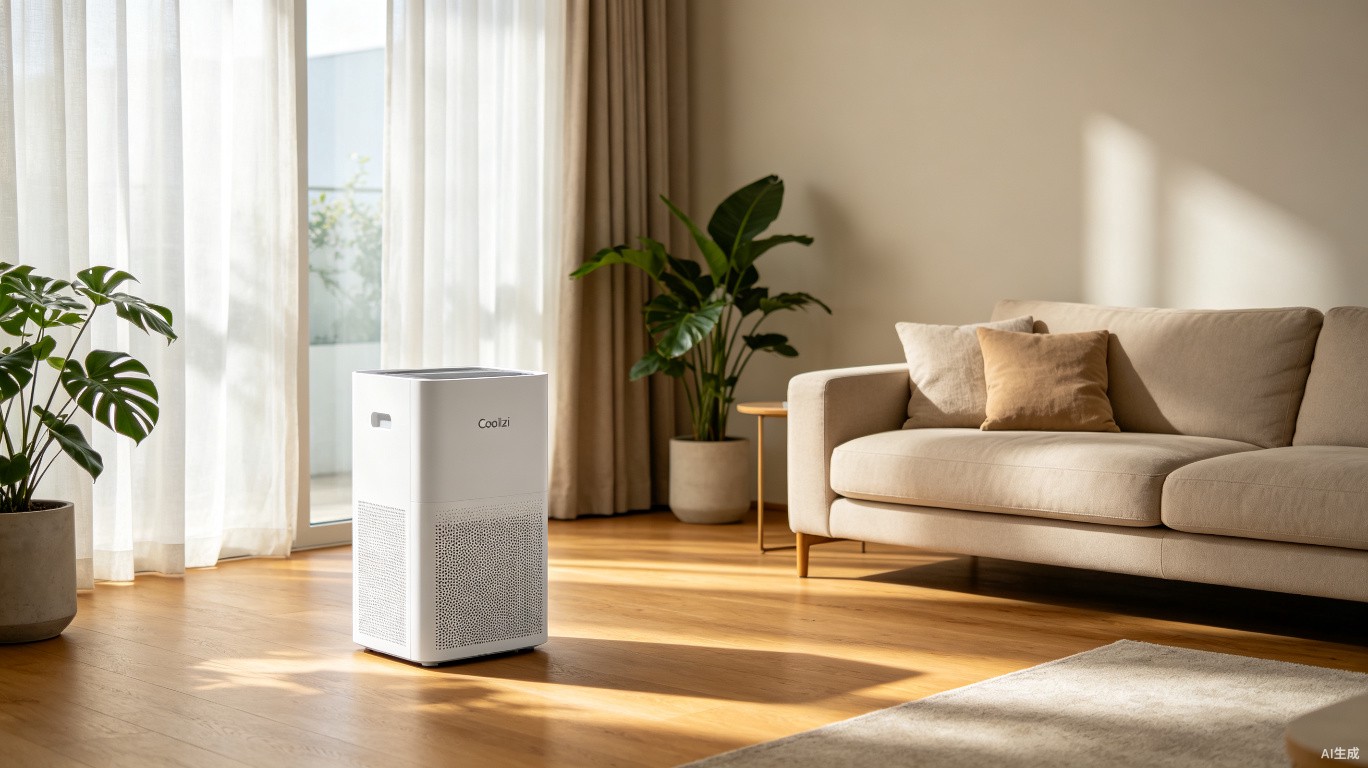 Modernes Wohnzimmer mit tragbarem Klimagerät
